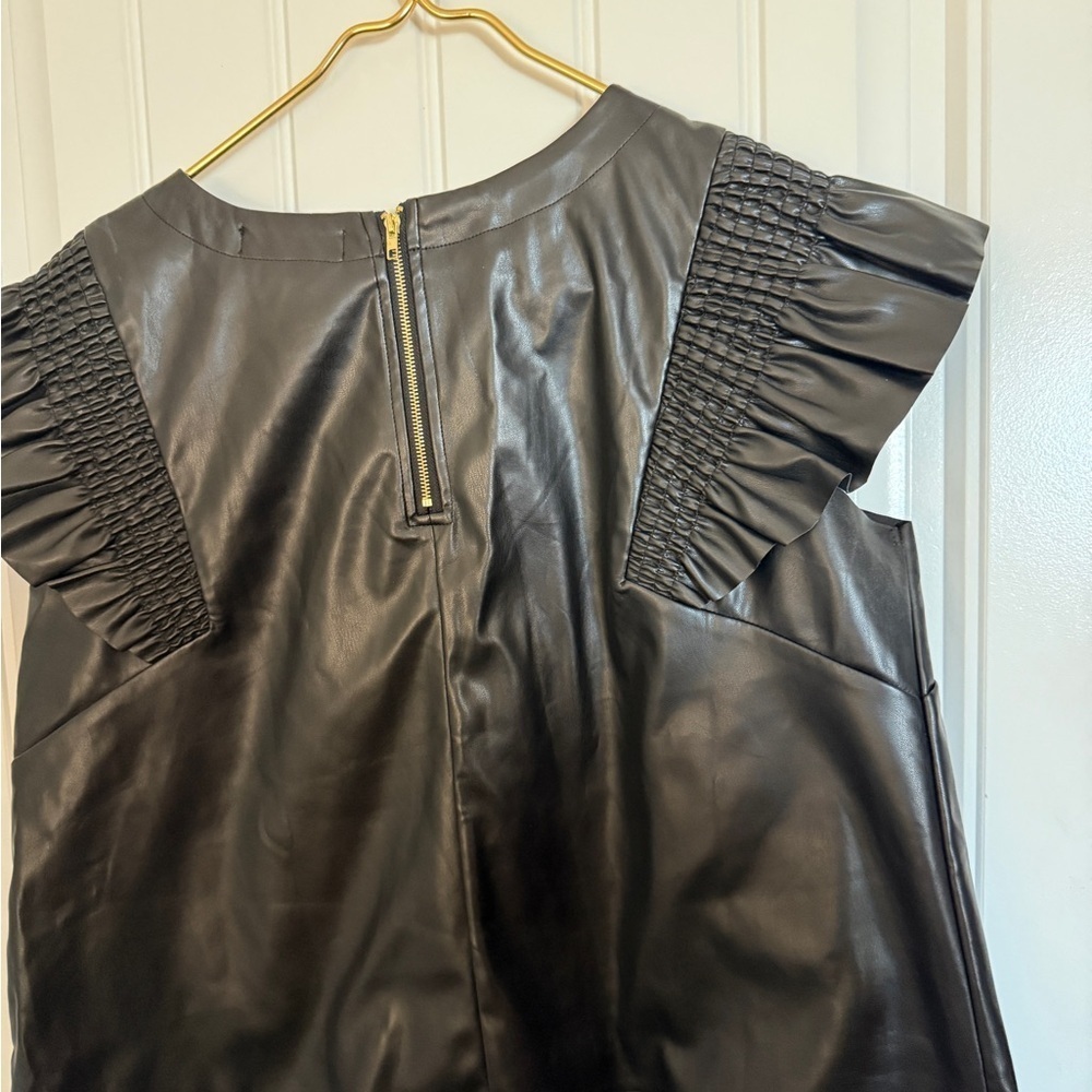 Lilly Mae’s Pearl detail faux leather ruffle sleeve sheath blouse - Picture 3 of 10